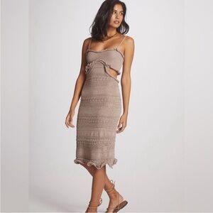 NWT Misa Los Angeles Anthro Shimmer Sky Crochet Cutout Bodycon Midi Dress - S